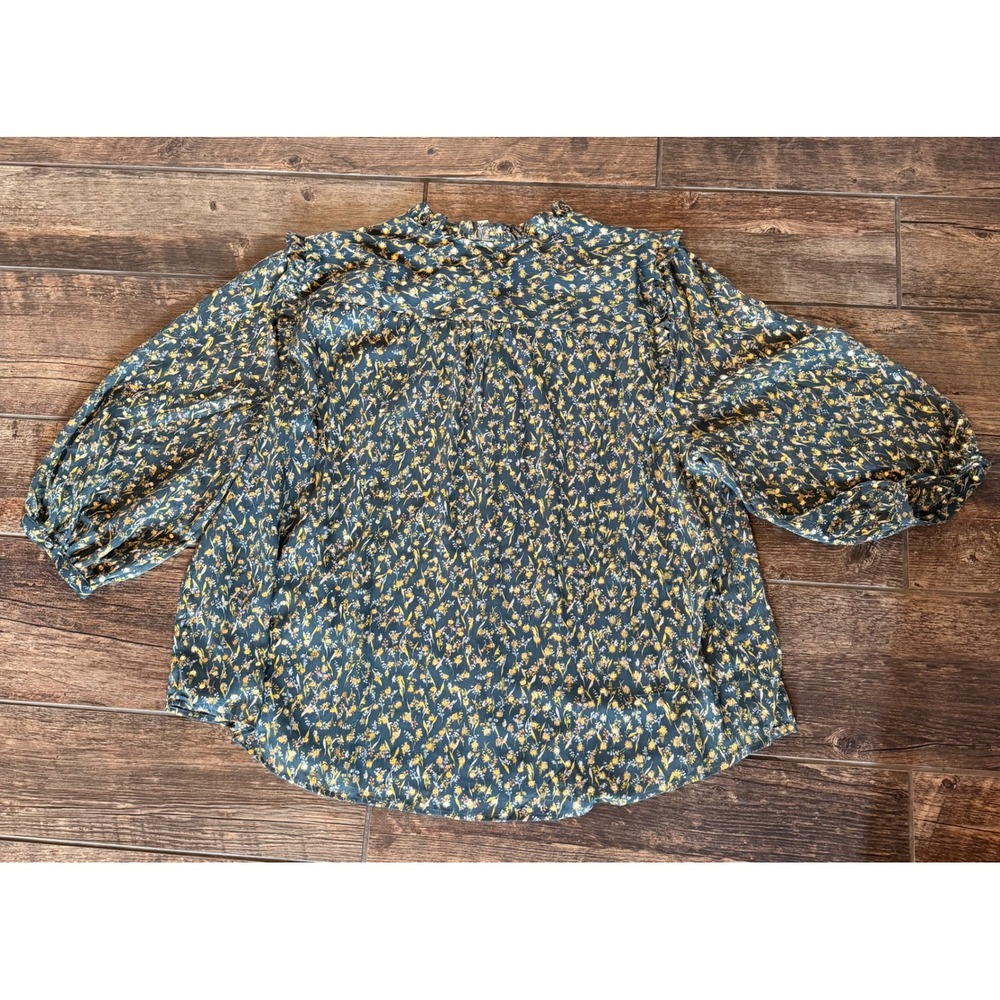 LC Lauren Conrad Floral Gold Foil Ruffle Neck Puff Sleeve Blouse 3X Plus - Picture 11 of 11